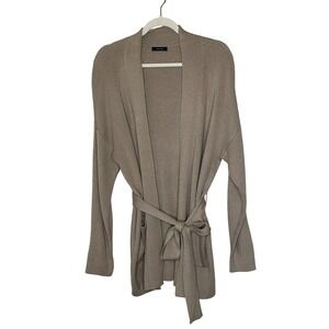 Natori Osaka Wool Blend‎ Cardigan Duster Sweater Knit Belted Taupe Large Capsule